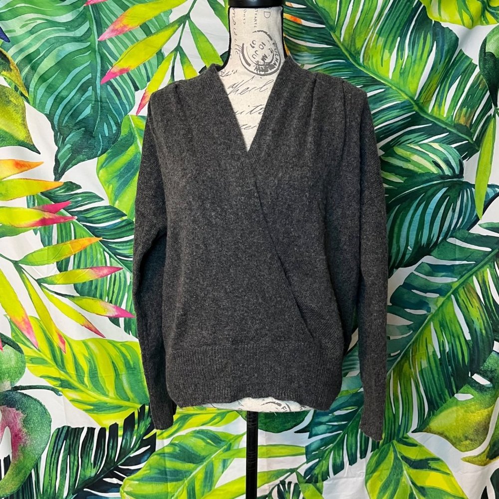 Astr Medium Charcoal Grey Surplice Faux Wrap Crop School College Office Sweater